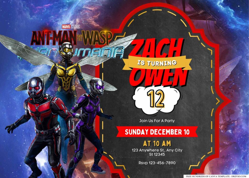 FREE Editable Ant-Man and the Wasp Quantumania Birthday Invitation