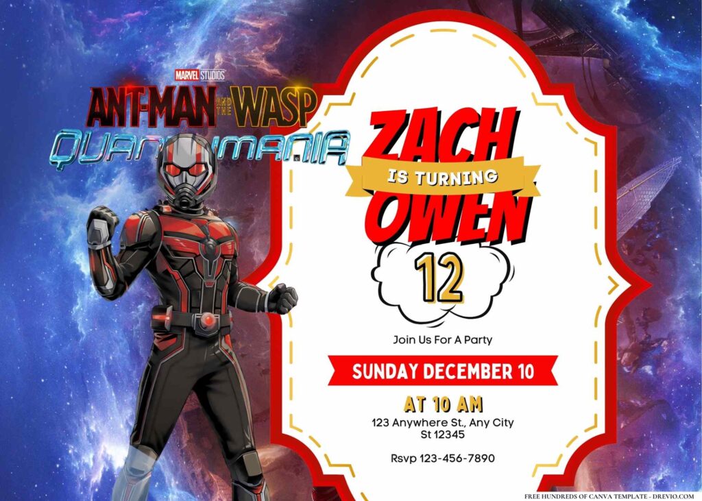 FREE Editable Ant-Man and the Wasp Quantumania Birthday Invitation