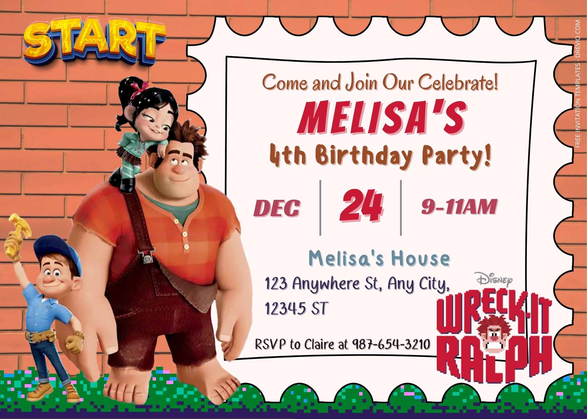 FREE Arcade Game Wreck It Ralph Birthday Invitation Templates