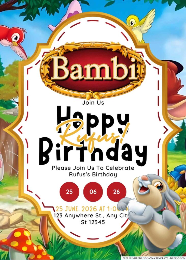 FREE Editable Bambi Birthday Invitation
