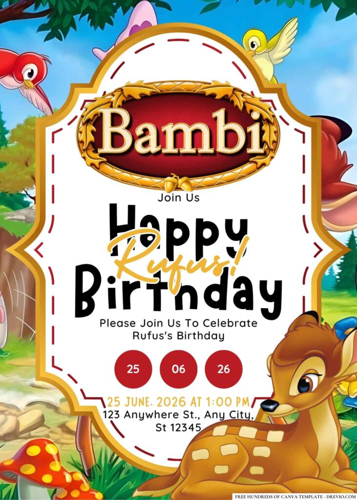 FREE Editable Bambi Birthday Invitation