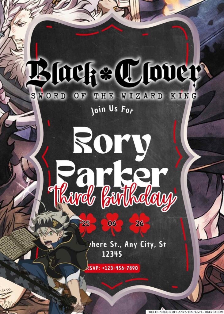 Black Clover Birthday Invitation