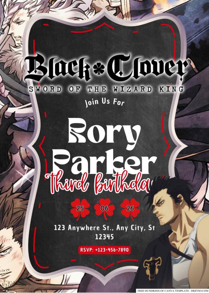 Black Clover Birthday Invitation