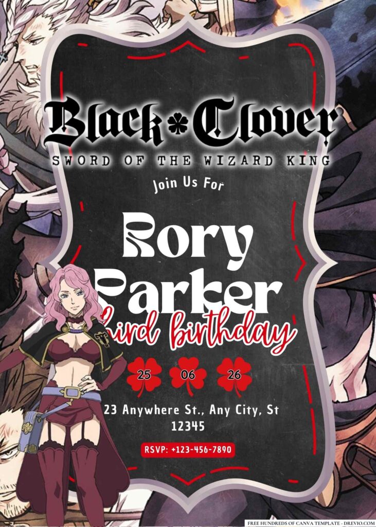 Black Clover Birthday Invitation