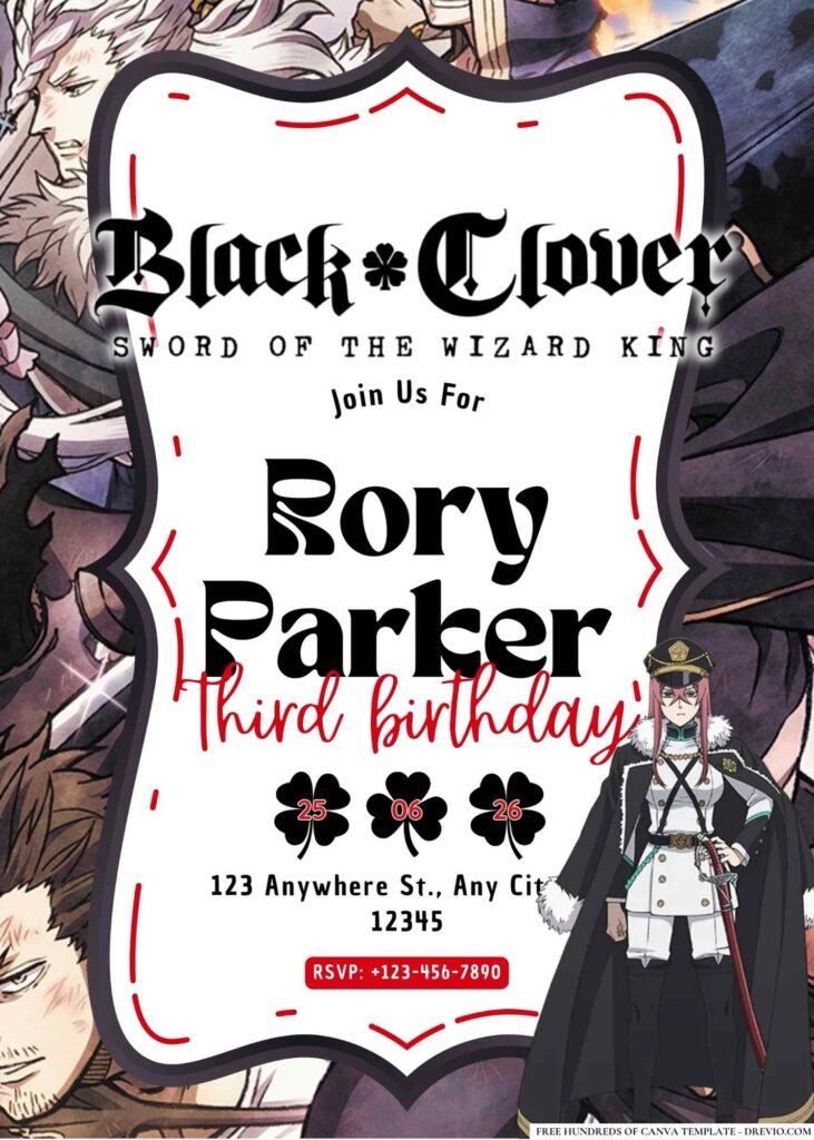 Black Clover Birthday Invitation