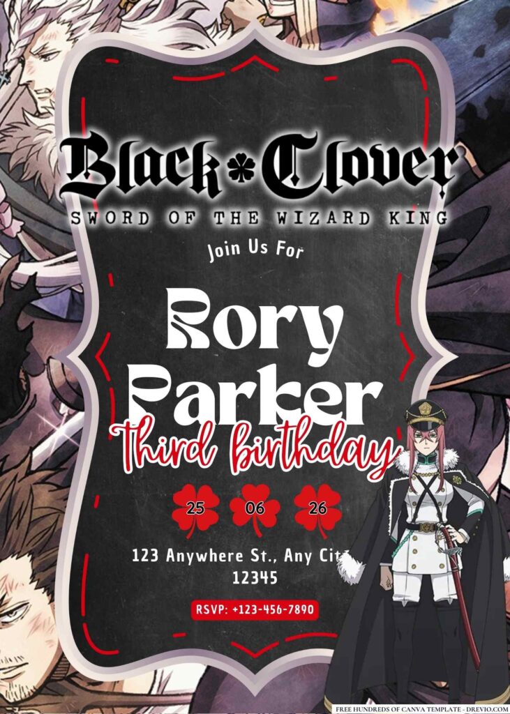 Black Clover Birthday Invitation