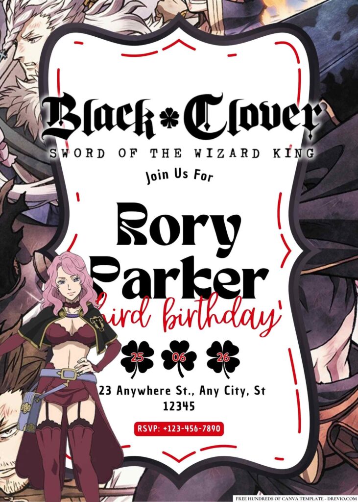 Black Clover Birthday Invitation