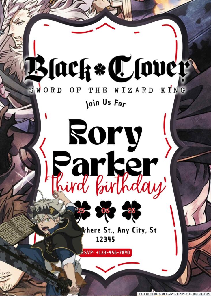 Black Clover Birthday Invitation