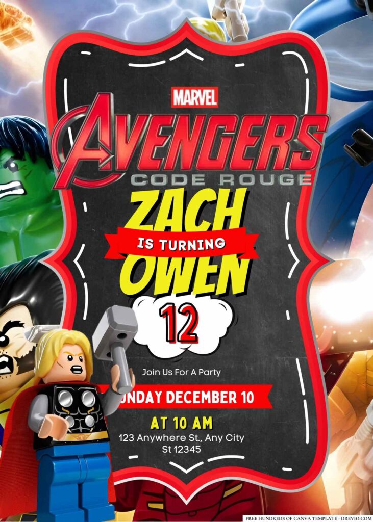 Lego Marvel Avengers Birthday Invitation