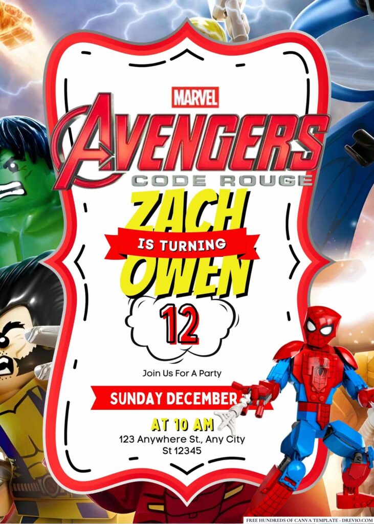 Lego Marvel Avengers Birthday Invitation