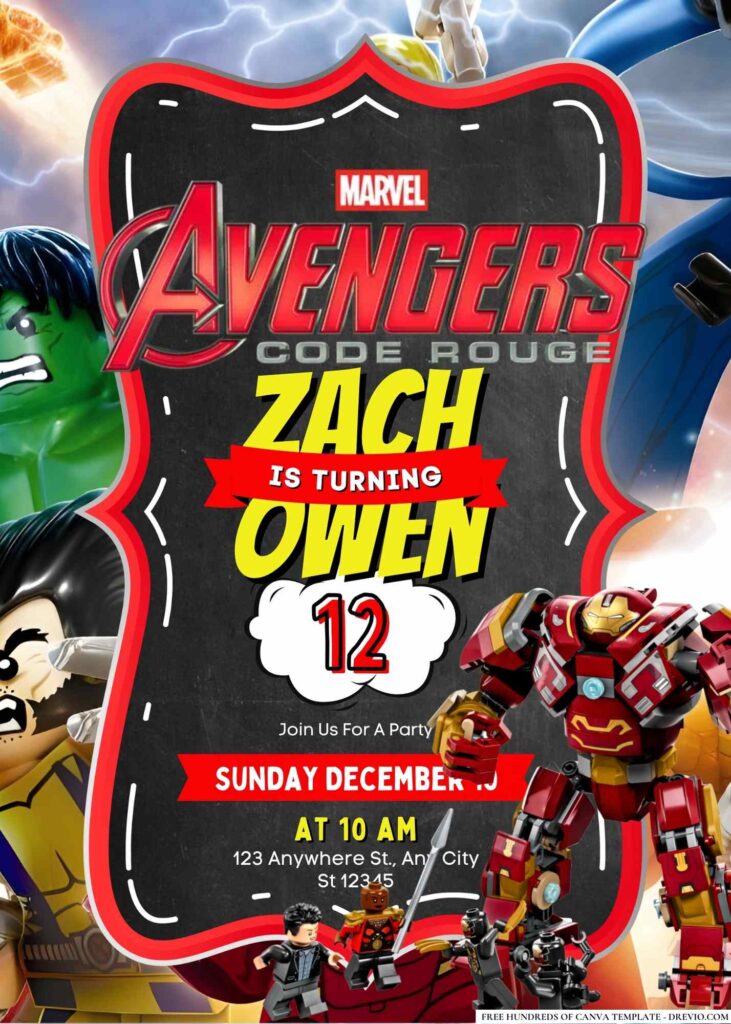 Lego Marvel Avengers Birthday Invitation