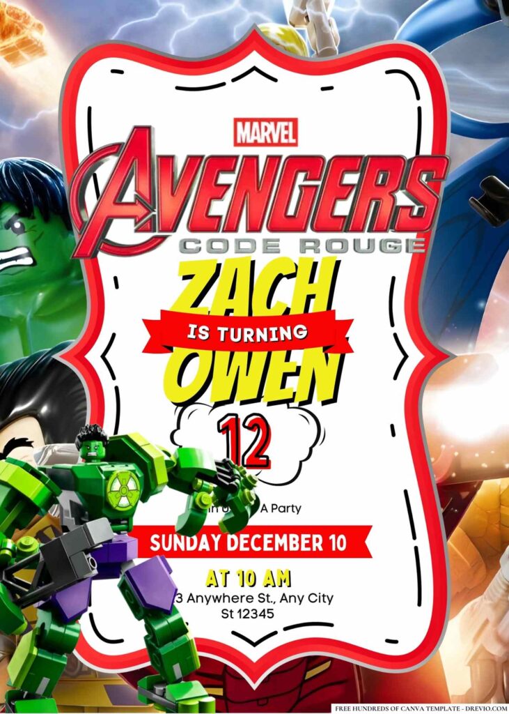 Lego Marvel Avengers Birthday Invitation