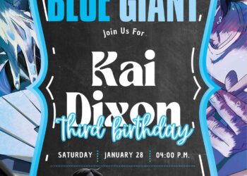 FREE Editable Blue Giant Birthday Invitation