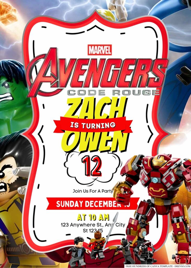 Lego Marvel Avengers Birthday Invitation