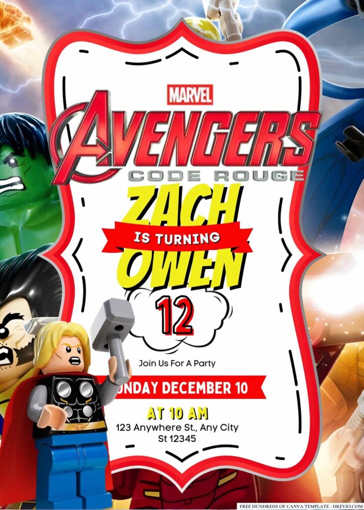 Lego Marvel Avengers Birthday Invitation