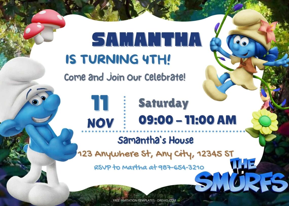 FREE Blue Wonder The Smurfs Birthday Invitation Templates One ...