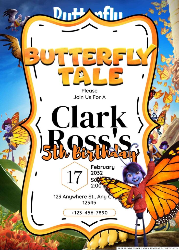 FREE Editable Butterfly Tale Birthday Invitation