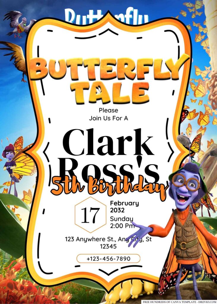 FREE Editable Butterfly Tale Birthday Invitation