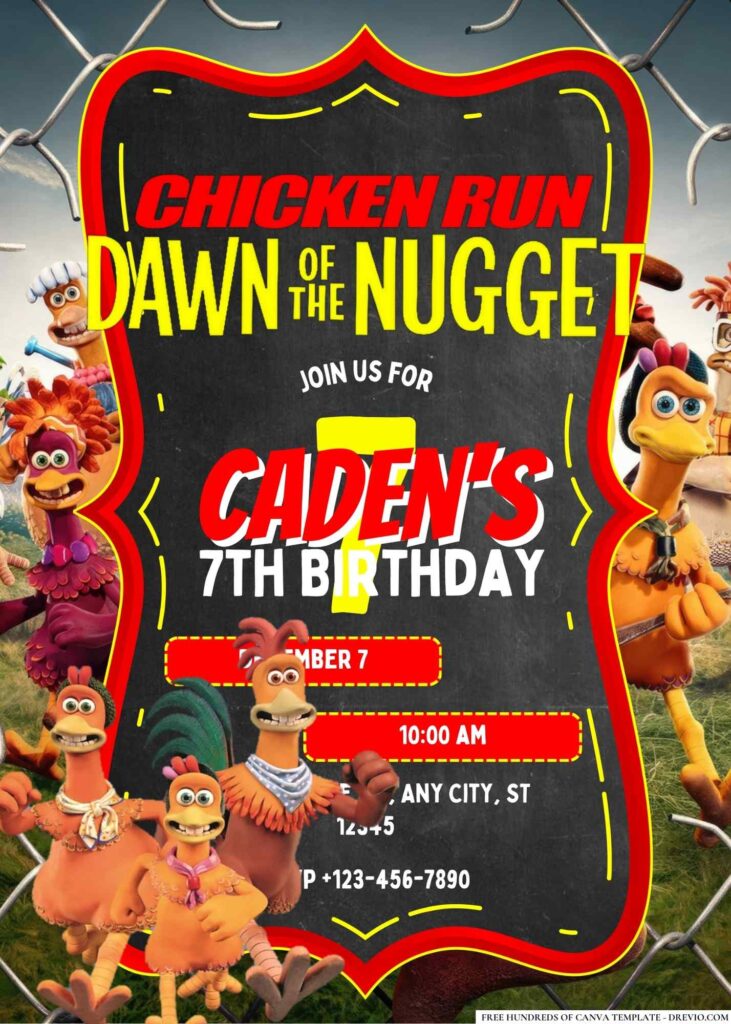 FREE Editable Chicken Run: Dawn of the Nugget Birthday Invitation