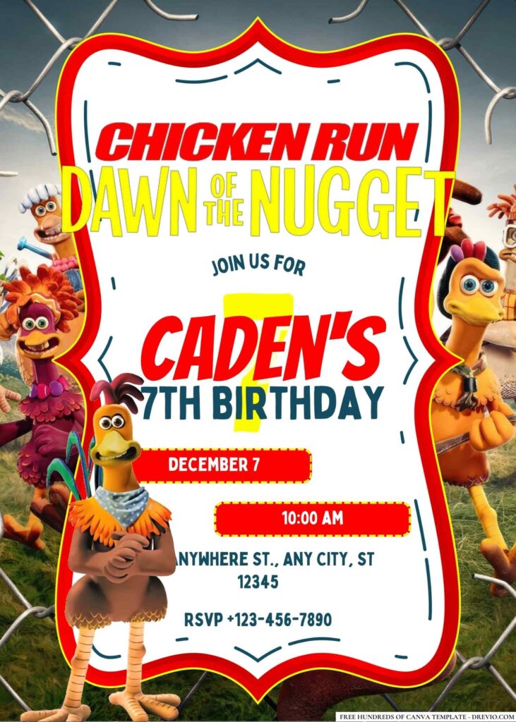 FREE Editable Chicken Run: Dawn of the Nugget Birthday Invitation