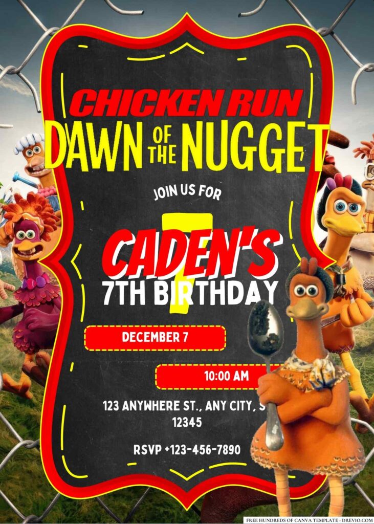 FREE Editable Chicken Run: Dawn of the Nugget Birthday Invitation