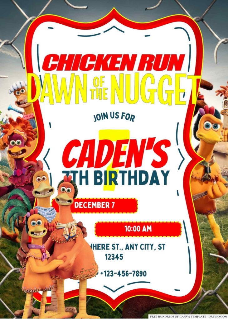 FREE Editable Chicken Run: Dawn of the Nugget Birthday Invitation