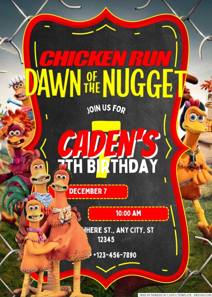 FREE Editable Chicken Run: Dawn of the Nugget Birthday Invitation