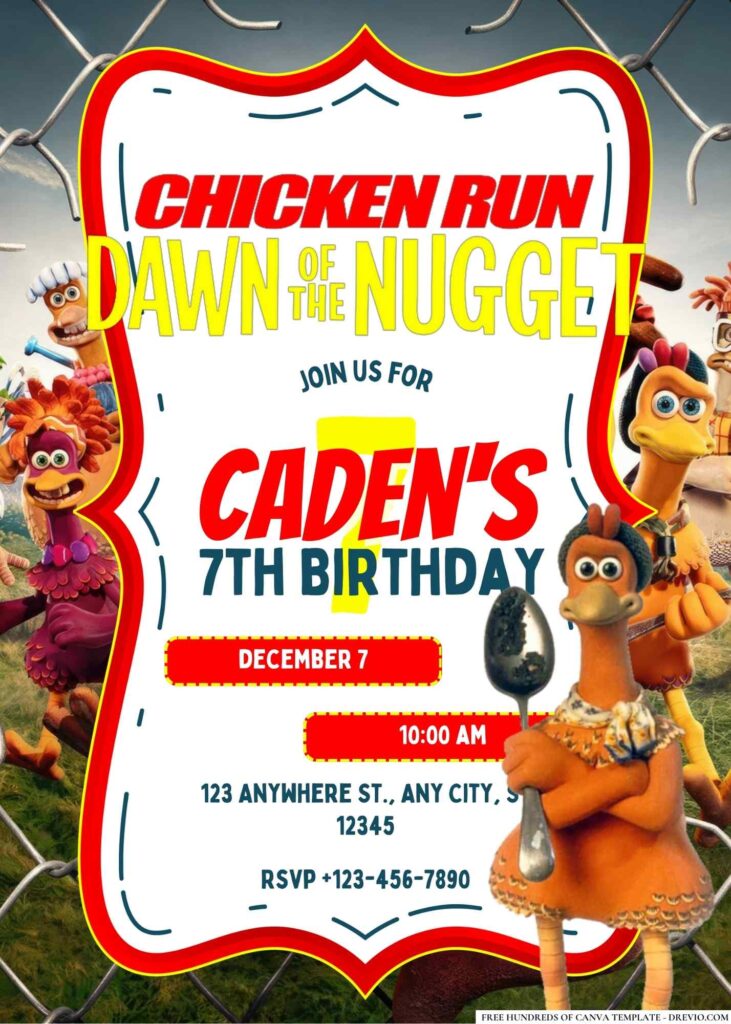 FREE Editable Chicken Run: Dawn of the Nugget Birthday Invitation