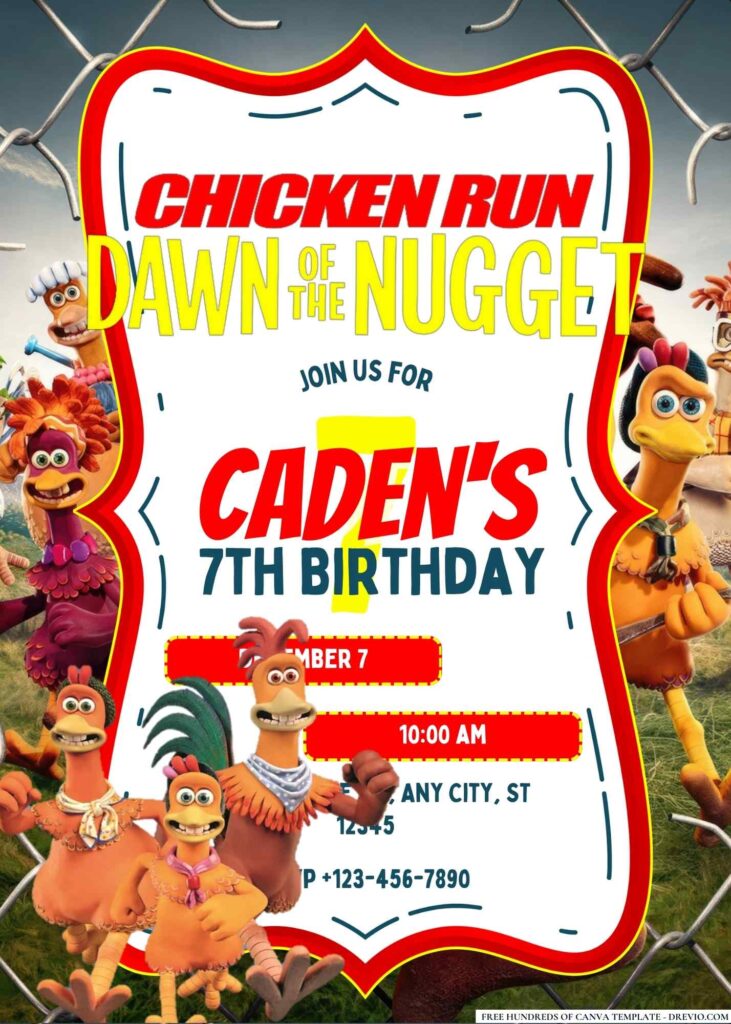 FREE Editable Chicken Run: Dawn of the Nugget Birthday Invitation