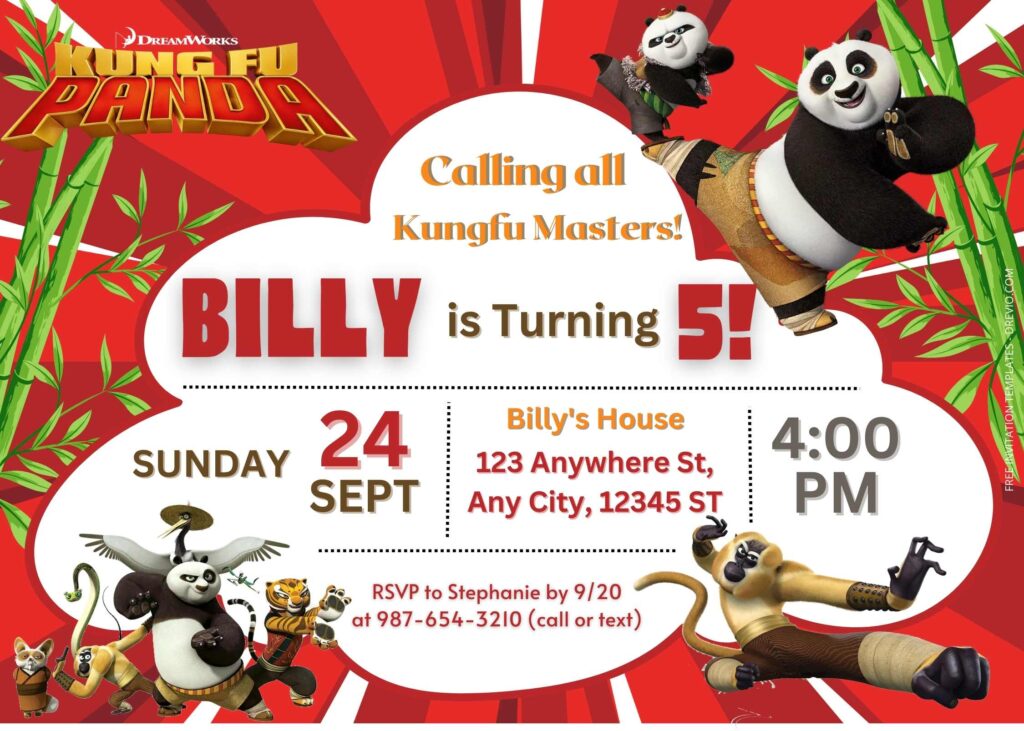 FREE Cool Kungfu Panda Birthday Invitation Templates One | Download ...