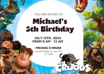 FREE Croods Party Birthday Invitation Templates