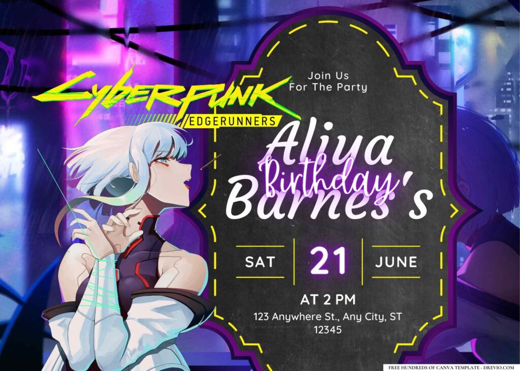 FREE Editable Cyberpunk Edgerunners Birthday Invitation 