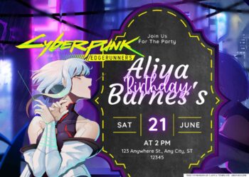 FREE Editable Cyberpunk Edgerunners Birthday Invitation