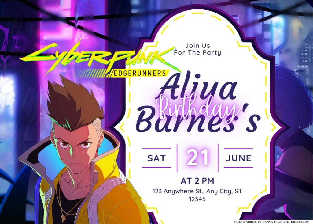 FREE Editable Cyberpunk Edgerunners Birthday Invitation 