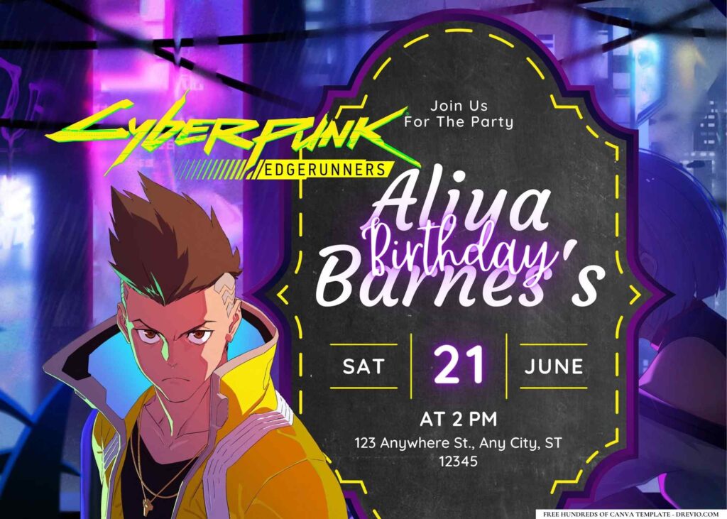 FREE Editable Cyberpunk Edgerunners Birthday Invitation 