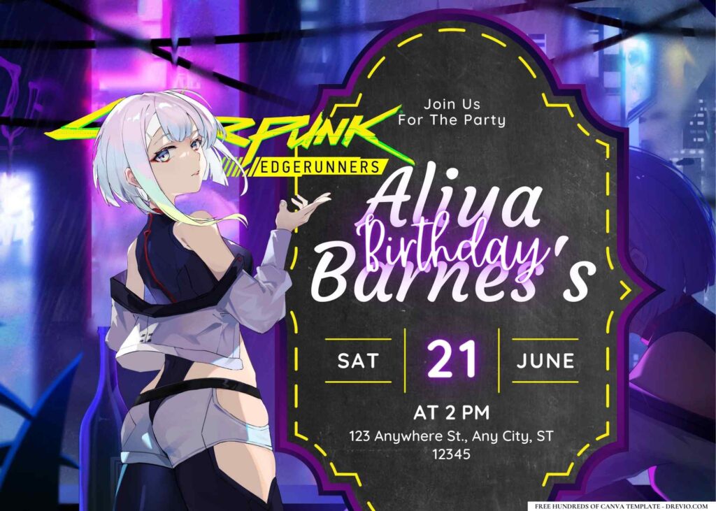 FREE Editable Cyberpunk Edgerunners Birthday Invitation 