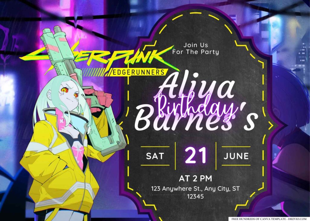 FREE Editable Cyberpunk Edgerunners Birthday Invitation 