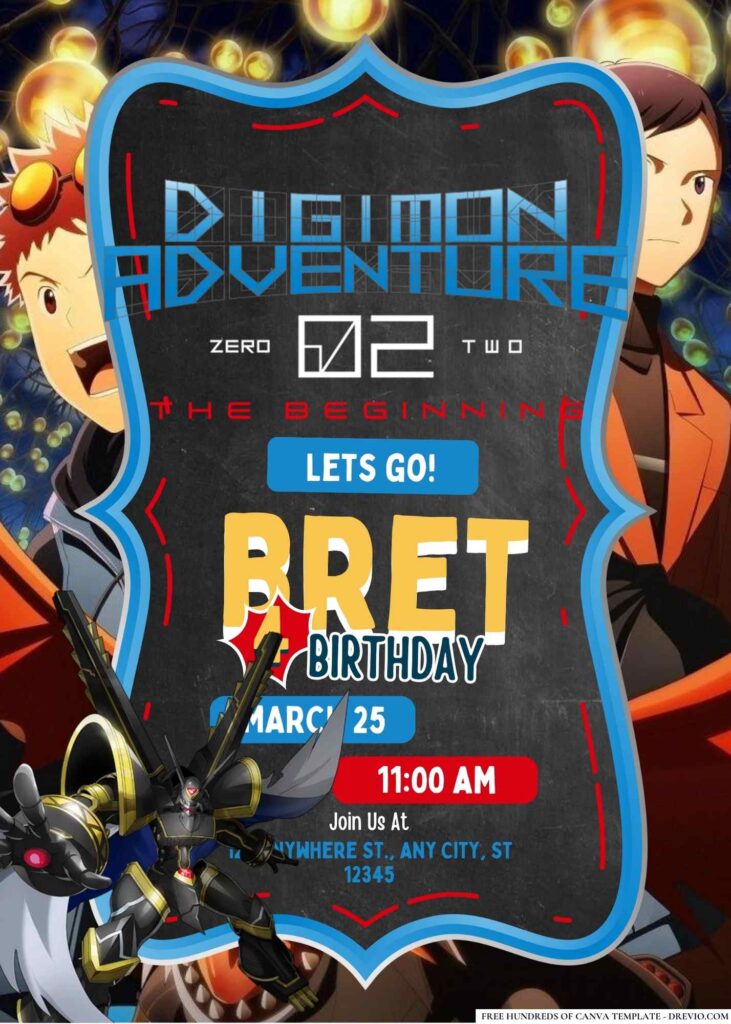 Digimon Adventure 02 Birthday Invitation