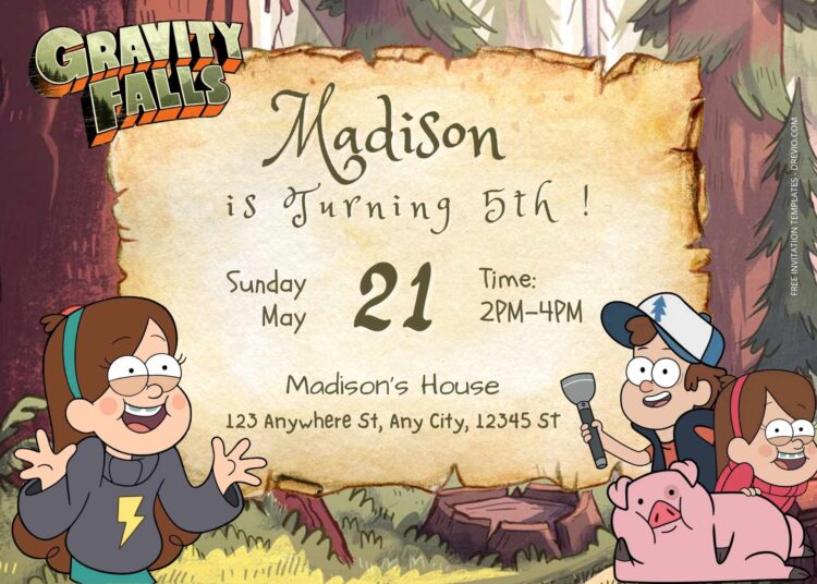 FREE Explore With Gravity Falls Birthday Invitation Templates One ...