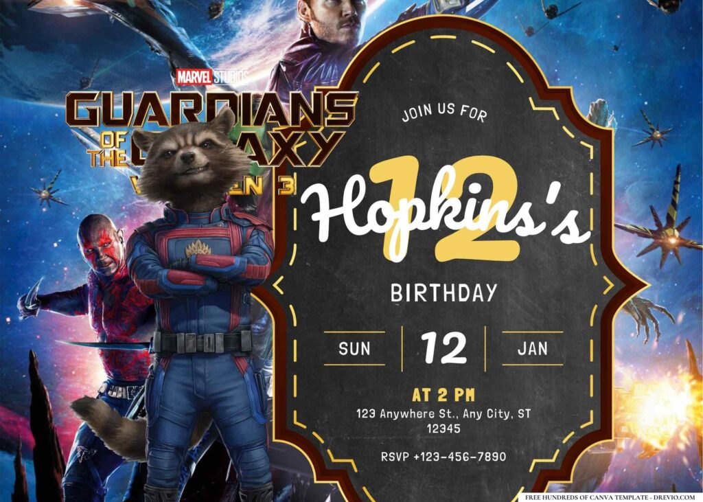 FREE Editable Guardians of the Galaxy Vol. 3 Birthday Invitation