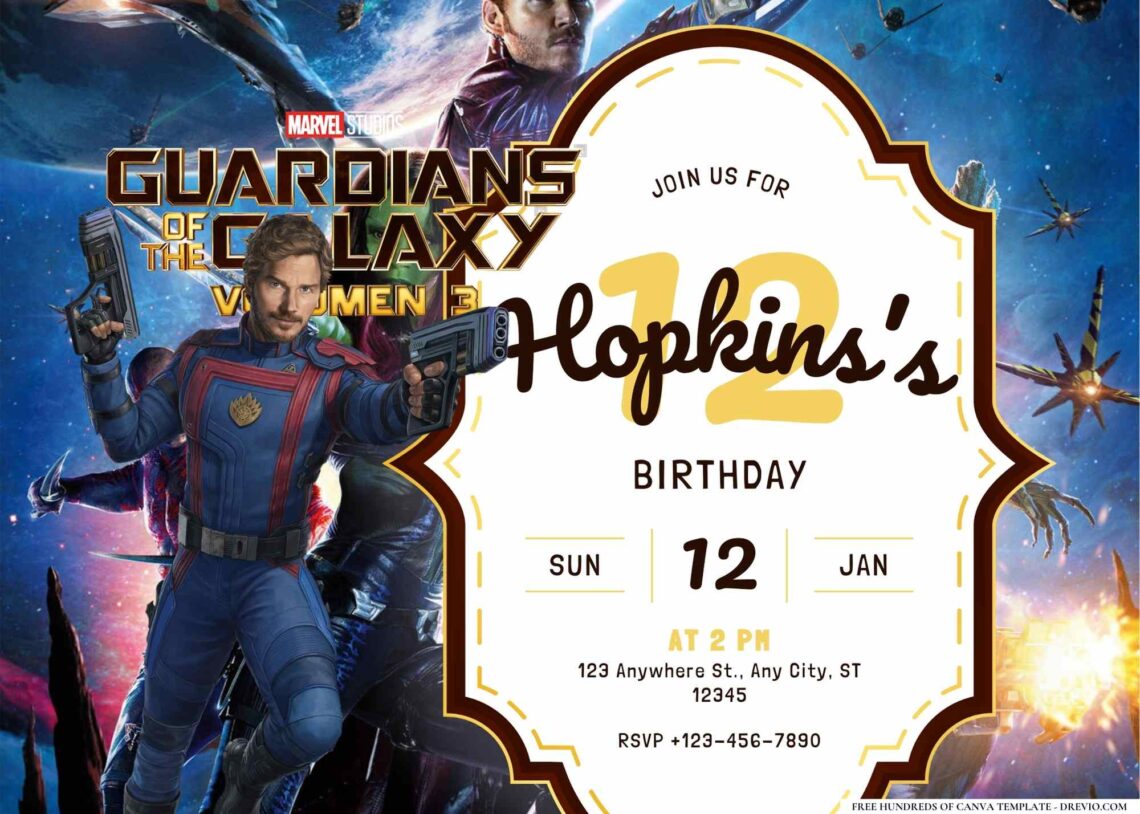 FREE-Guardians Of The Galaxy Vol. 3-Birthday-Canva-Templates (5 ...