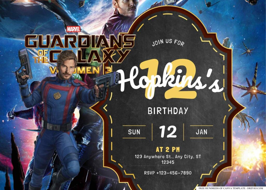 FREE Editable Guardians of the Galaxy Vol. 3 Birthday Invitation