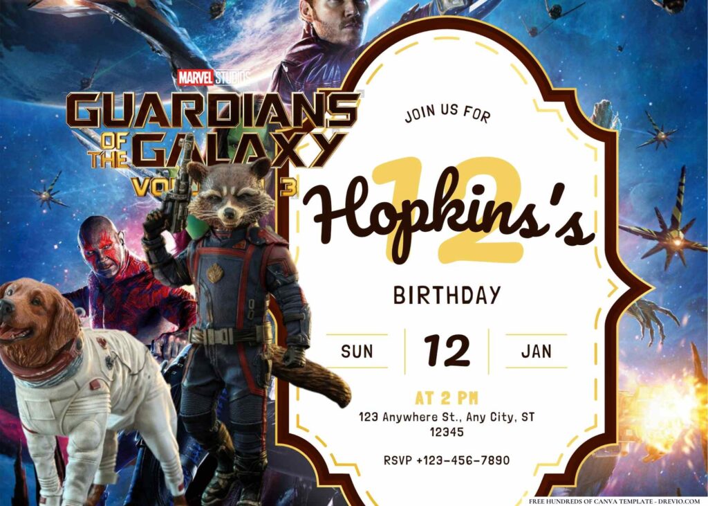 FREE Editable Guardians of the Galaxy Vol. 3 Birthday Invitation