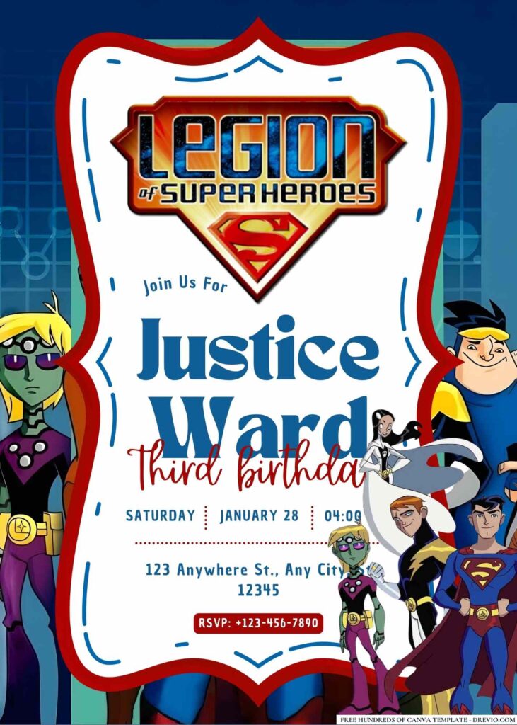 FREE Editable Legion of Super-Heroes Birthday Invitation