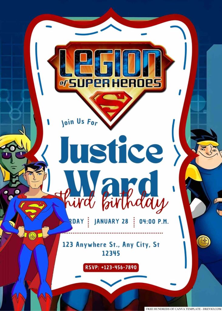 FREE Editable Legion of Super-Heroes Birthday Invitation