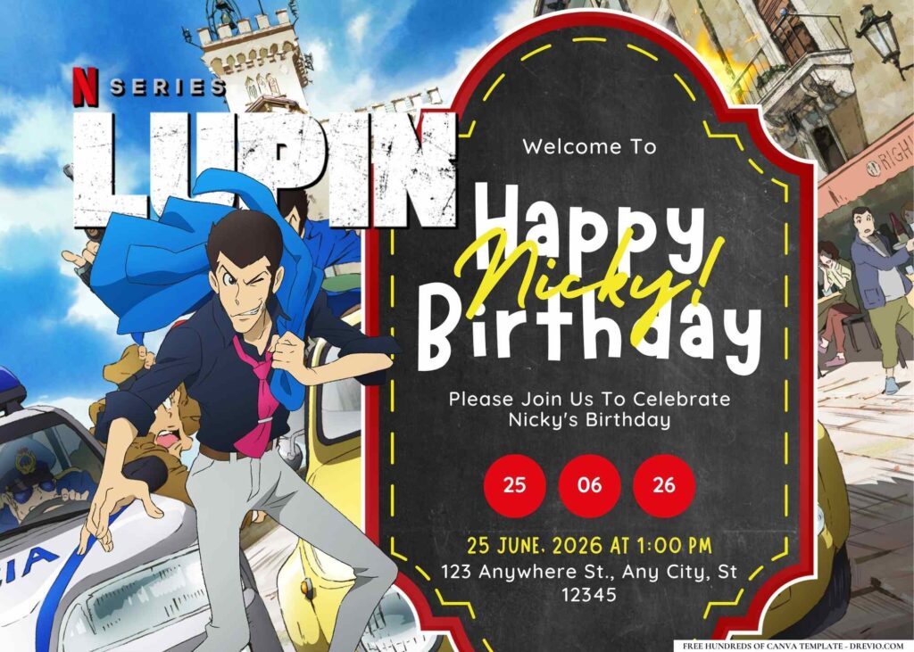 FREE Editable Lupin Birthday Invitation