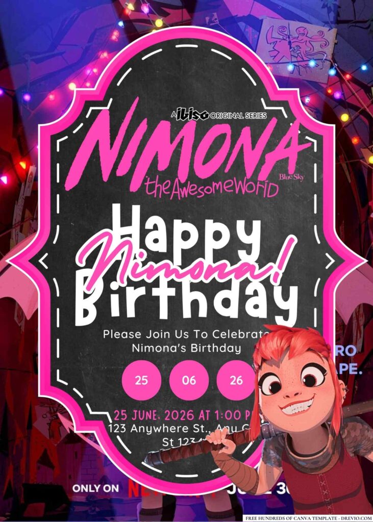 FREE Editable Nimona Birthday Invitation