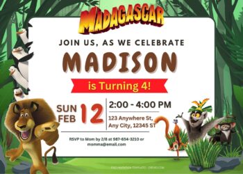 FREE Party In The Madagascar Birthday Invitation Templates