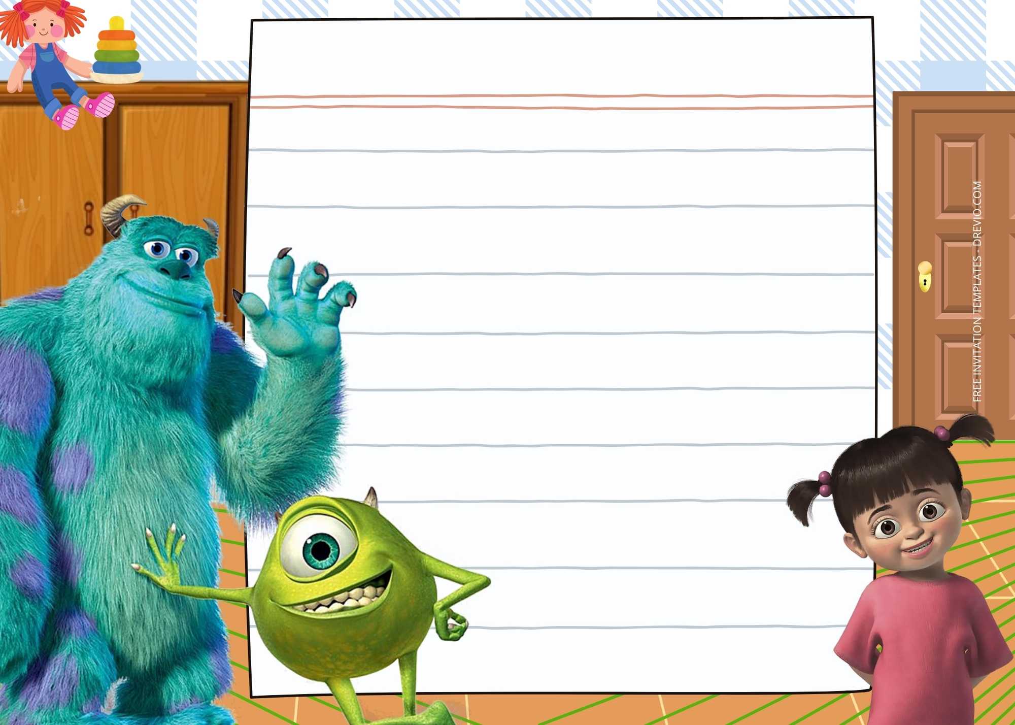 FREE Play With Monster Inc Birthday Invitation Templates