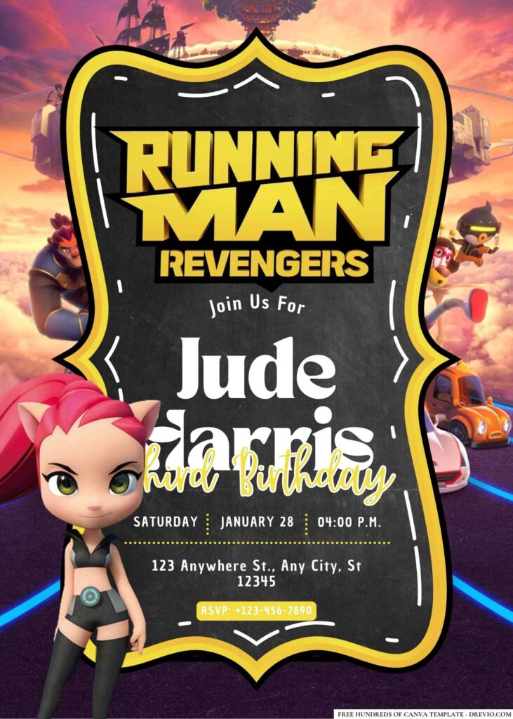 FREE Editable Running Man Revengers Birthday Invitation